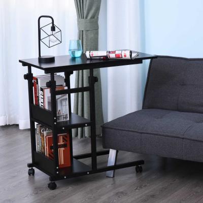 HOMCOM Mesa Auxiliar de Sofá Mesa Lateral en Forma de C con 4 Ruedas Giratorias Frenos Altura Ajustable 3 Niveles Marco Metal 80x40x75-85 cm Negro