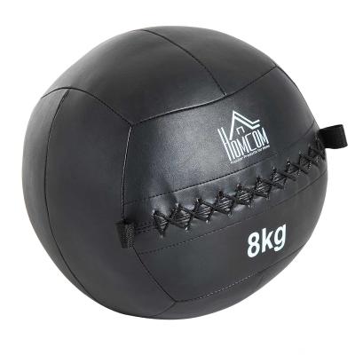 HomCom Balón Medicinal de Crossfit 8Kg con Asas tipo Pelota de Ejercicios de Cuero y PU Ф35cm
