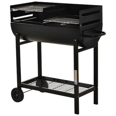 Outsunny Barbacoa de Carbón con 2 Parrillas Independientes Ahumador para Exterior con Estante de Almacenaje y Ruedas Altura Regulable 90x45x96cm