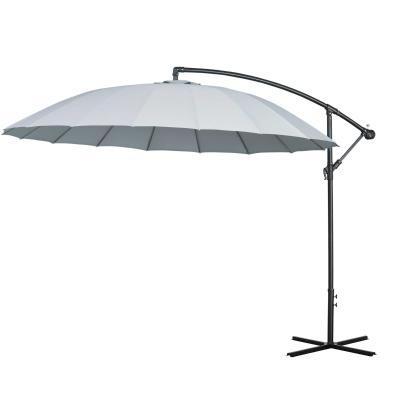 Outsunny Sombrilla Ø296 cm Parasol de Jardín con Manivela Manual 18 Costillas y Ángulo Ajustable del Techo Base Cruzada Gris
