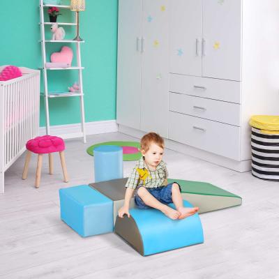 HOMCOM 5 Piece Climb and Crawl Activity Play Set Soft Foam Blocks for Baby Toddler Preschooler Indoor Play Equipment Learning Toys Blue