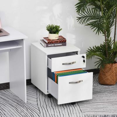 HOMCOM Gabinete de Archivos Móvil con 2 Cajones Armario para Oficina Estudio Ruedas con Frenos Llave Riel Colgante 40x45,5x52,5cm