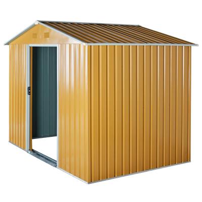 Outsunny Caseta de Jardín de 4,1m² Cobertizo Exterior para Almacenar Herramientas con Puertas Correderas de Acero Galvanizado 236x174x190 cm Amarillo Mostaza