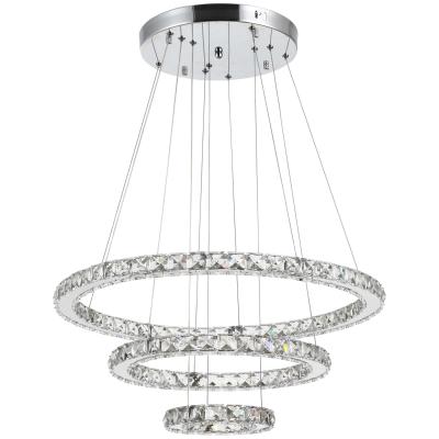 HOMCOM Lámpara de Araña Lámpara Colgante de Cristal Moderno con Mando a Distancia Luz LED Acero Inoxidable Ф60x110 cm