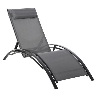 Outsunny Tumbona Reclinable con Respaldo Ajustable en 5 Posiciones y Reposacabezas Extraíble Acolchado Aluminio Textilene para Jardín Terraza Balcón 171x64x82 cm Gris