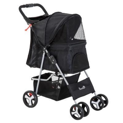 PawHut Cochecito Plegable Mascotas 75×46×94 cm Perro Gato Carrito Ruedas Giran 360 grados con Freno Negro
