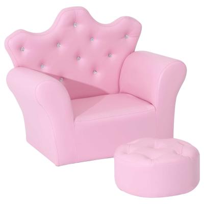 HOMCOM Sofá para Niños con Taburete Sillón Infantil Decorativo con Respaldo Alto en Forma de Corona y Reposabrazos Acolchado 58x40,5x49 cm Rosa