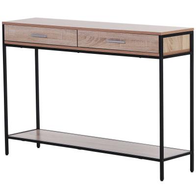 HOMCOM Consola Recibidor Estrecha Mesa Auxiliar Estrecha para Puerta de Entrada 120x30x81.5 cm Estilo Industrial Imitación Roble