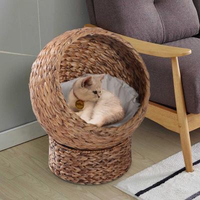 PawHut Cama para Gatos Desmontable Casa para Mascotas Menos de 5kg Diseño Moderno Cojín Extraíble Suave y Cálido 42x33x52cm Marrón y Beige
