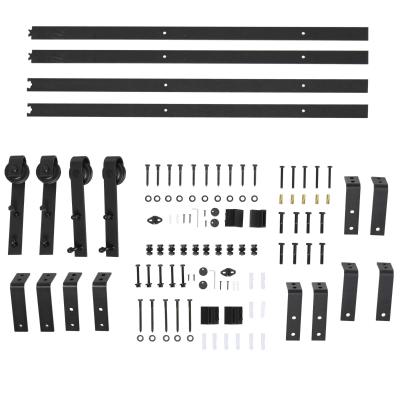 HOMCOM Kits de Accesorios para Doble Puerta Corredera de Granero Juego de Herrajes con Rodillo Rieles Tornillos Soporta 180 kg Longitud de 200cm Negro