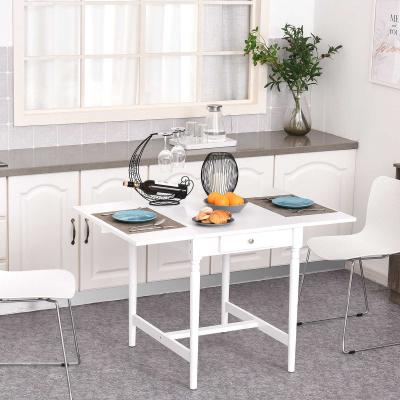 HOMCOM Mesa de Comedor Plegable con 2 Tableros Laterales 1 Cajón Estable en MDF Patas Macizas de Madera de Pino Carga 60 kg 115x78x76 cm Blanco
