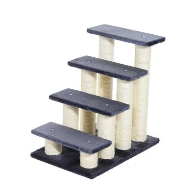 PawHut Escalera para Mascotas Escalera para Gatos Perros Mayores Enfermos Pequeños Cubierta Suave de Peluche Rascador de Sisal Estable 4 Pasos 60x42x61 cm Gris