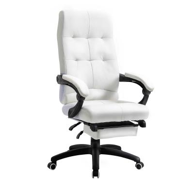 Vinsetto Silla de Oficina Ergonómica Silla de Escritorio Giratoria con Altura Ajustable Función de Inclinación Reposabrazos y Reposapiés Piel Sintética 65x65x114-124 cm Blanco