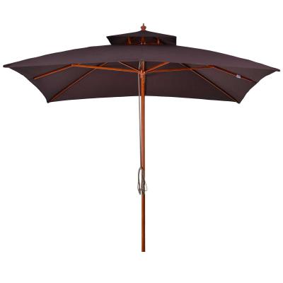 Outsunny Sombrilla de Jardín y Terraza con Parte Superior a Dos Niveles Sistema de Polea Impermeable Poliéster 3x3m Marrón