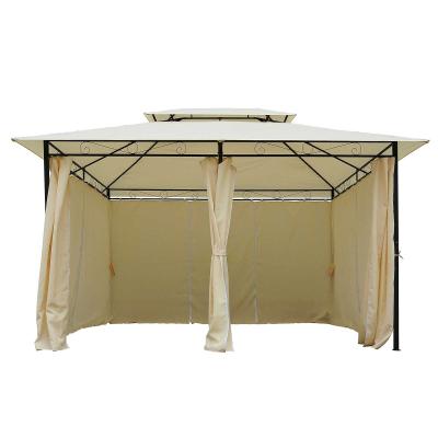 Outsunny Cenador de Jardín 3x4 m Marco Acero Gazebo con Doble Techo 6 Cortinas Laterales 8 Orificios de Drenaje Buena Ventilación para Fiestas Eventos Crema
