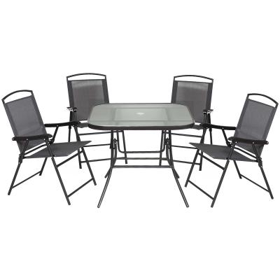 Outsunny Outdoor Juego de Comedor de Jardín de 5 Piezas Sillas y Mesas Plegables Muebles Exteriores para Terraza con Orificio para Sombrillas