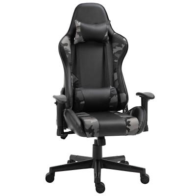 Vinsetto Silla Gaming Ergonómica Silla para Gamers Silla de Juego de Cuero Sintético Reclinable con Altura Ajustable Reposabrazos Regulable y Cojines 72x77x126-136 cm Negro y Camuflaje