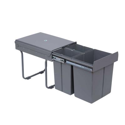 HOMCOM Cubos de Basura Extraíbles para Cocina 3 Contenedores de Reciclaje 1x20L y 2x10L Clasificación de Residuos Metal y Plástico 48x34,2x41,8 cm Gris
