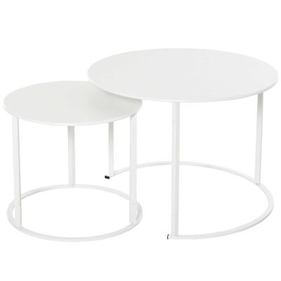 Outsunny Juego de 2 Mesas de Café Mesitas Auxiliares Redondas de Metal para Jardín Salón Domitorio Carga Máxima de 25 kg Φ70x50 cm Blanco