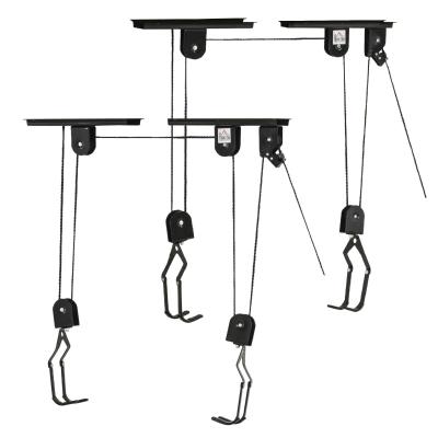 HOMCOM Elevador para Bicicletas en el Techo Mediante Poleas Cuerdas Ganchos con Altura Ajustable Soporte para Bici al Techo Carga 20 kg Acero Negro