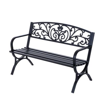 Outsunny® Banco de Jardín de 2 Plazas Banco de Terraza de Hierro con Diseño Clásico Patrón Floral 127x60x85cm Negro
