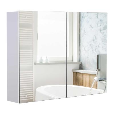 HOMCOM Armario de Baño con Espejo Armario de Pared 2 Puertas con 3 Estantes Interiores Estilo Moderno para Dormitorio Salón 80x15x60 cm Blanco