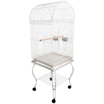 PawHut Jaula de Pájaros Jaula de Aves Exterior con 4 Ruedas Bandeja Extraíble Rejilla Alimentadores y Percha para Periquitos Canarios 54x54x153 cm Blanco