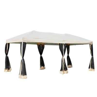 Outsunny Carpa 591x297cm Plegable Gazebo para Jardín Cenador con 6 Cortinas Mosquitera y Cremallera Bolsa Transporte Montaje Fácil Acero Tela Oxford Crema