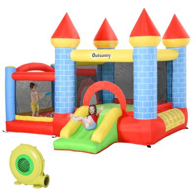 Outsunny Castillo Hinchable Infantil con Tobogán Cama de Salto Inflador y Bolsa de Transporte para Interior y Exterior 300x275x210 cm Multicolor
