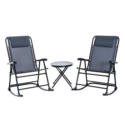 Outsunny Set de Muebles de Jardín Mesa Redonda Ø46x49 cm y 2 Sillas Mecedoras 68x90x106 cm Plegables con Bloqueo para Exterior Patio Gris