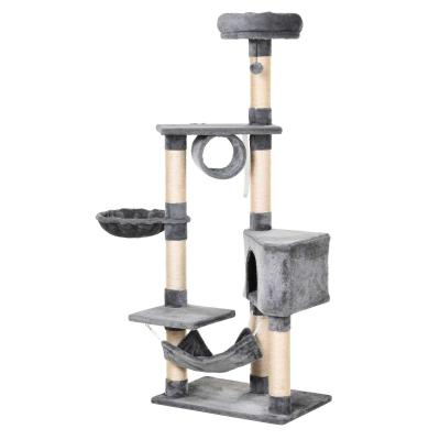 PawHut Árbol Rascador para Gatos Rascador de gatos baratos 154 cm de Altura Escalador con Plataformas Túnel Hamaca y Postes de Rascado de Sisal, Gris