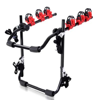 HOMCOM Portabicicletas Trasero Portón Plegable con Correas Hasta 3 Bicis Soporte de Bici Universal Carga 40kg 68x52x60cm Metal