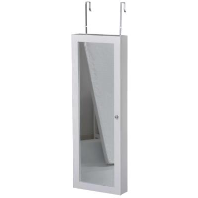 HOMCOM Armario Joyero con Espejo de Cuerpo Entero Gabinete para Joyería para Montar en la Pared o Colgar en la Puerta 35,5x100x9 cm Blanco