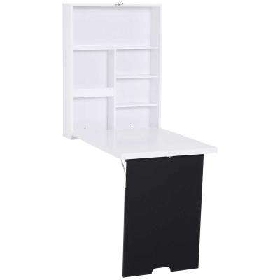 HOMCOM Mesa de pared con pizarra y estantes Escritorio auxiliar de pared 60x94,5x147cm Blanco