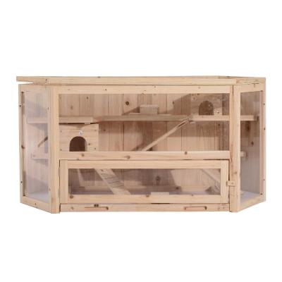 PawHut Jaula Madera para Hámster Ratoncillos Roedores Casa para Animales Pequeños 3 Niveles 115x60x58cm