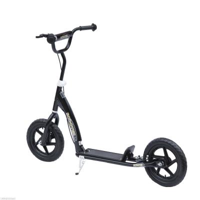HOMCOM Patinete Scooter 2 Ruedas 12 Pulgadas Monopatín para Niños y Adultos Manillar Ajustable con Freno y Caballete Carga 100kg 120x52x75-86cm Acero Negro