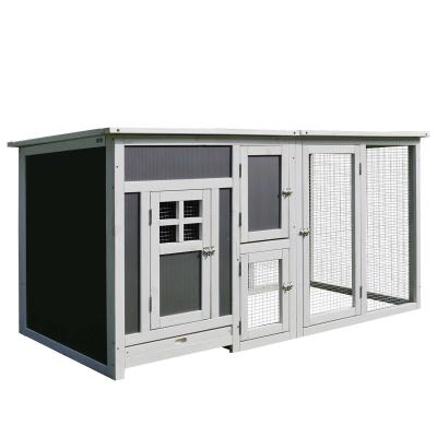 PawHut Gallinero Exterior Madera con Corredor Techo Abatible y Bandeja Extraíble Jaula para Gallinas Animales Pequeños Pollo 160x75x80cm