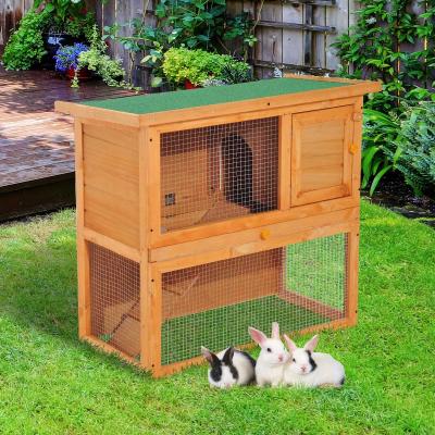 PawHut Conejera Madera Jaula para Conejos o Casa para Animales Pequeños 90x45x80cm Área de Juego