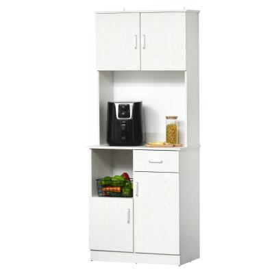 HOMCOM Mueble Auxiliar de Cocina Alacena Buffet con 3 Armarios de Puertas Balda Ajustable Cajón y Estante Abierto 71x41x178 cm Blanco