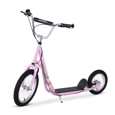 HOMCOM Patinete Scooter Monopatín con Manillar para Niños y Adultos con Frenos 125x58x92-100cm Carga Máx. 100 kg Material de Acero Rosa