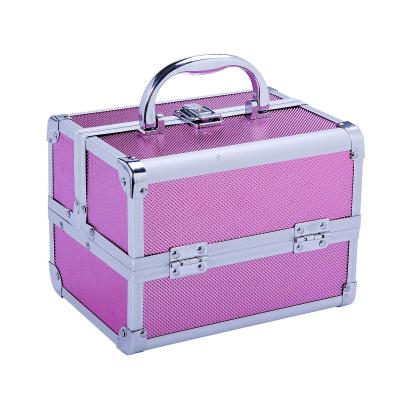 HOMCOM Maletín Maquillaje Profesional Estuche de Cosmético Portátil con Bandejas de 3 Niveles y Espejo 2 Llaves para Joyero Manicura Viaje 15x15x20 cm Rosa