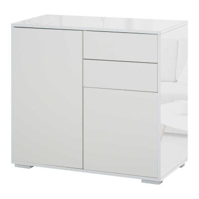 HOMCOM Aparador Auxiliar con 2 Puertas 2 Cajones y Estante Ajustable Apertura a Presión Mueble Organizador de Almacenaje para Dormitorio Salón 79x36x74 cm Blanco