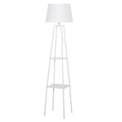 HOMCOM Lámpara de Pie Trípode de Metal Casquillo E27 de Máximo 40W con Pantalla de Lino y Estante de 2 Niveles 35,5x35,5x158 cm Blanco