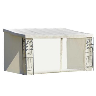 Outsunny Cenador 4x3 m Montado en la Pared con Cortinas Laterales Malla con Cremallera 4 Orificios de Drenaje para Exterior Fiestas Eventos Beige