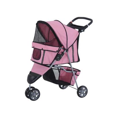 PawHut Cochecito Plegable Mascotas 75x45x97cm Perros Gatos Carrito Ruedas giran 360 grados Rosa