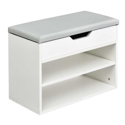 HOMCOM Zapatero Banco con Asiento Zapatero para Entrada Pasillo Cojín Acolchado 2 Estantes de Almacenamiento y 1 Cajón 63x30,5x45,5 cm