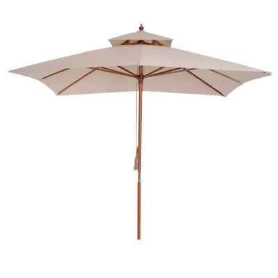 Outsunny® Sombrilla Parasol de Bambú Madera para Jardín Terraza Patio Playa Doble Techo Rectángulo Mástil de 48mm Crema 3x3m