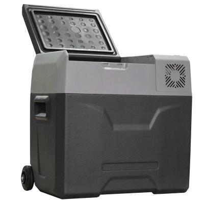 HOMCOM 50L Nevera Portátil Eléctrica con Compresor Mini Refrigerador de Coche con Pantalla Táctil Ruedas y Asa 12/24V CC o 110V-240V CA para Hogar 58,6x37,8x54,5 cm Gris