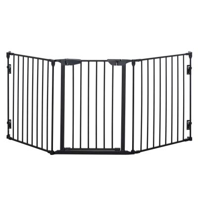 PawHut Barrera de Seguridad para Mascotas Rejilla de Protección Plegable de 3 Paneles con Cierre Inteligente para Escalera Pasillo 180x74,5 cm Negro