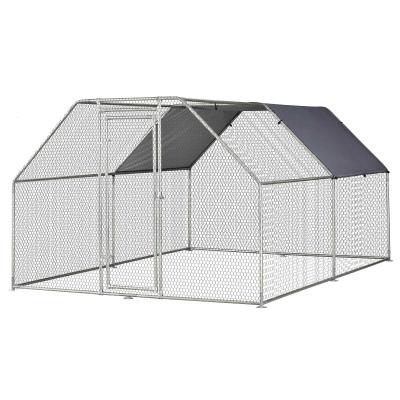 PawHut Gallinero de Exterior 2,8x3,8x1,95 m Jaula con Cerradura para Aves de Corral de Metal Galvanizado y Cubierta Oxford